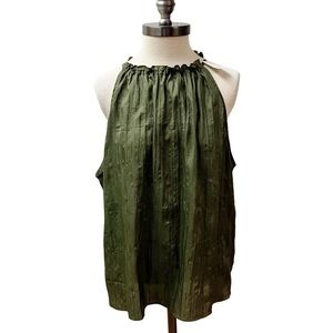 GAP Crinkle Halter Top Women XL Olive Green Boho Minimalist Resort Wear NEW $49